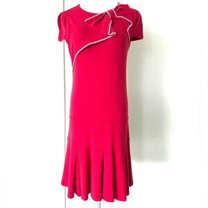 RED Valentino Asymmetrical Red Dress with Bow Accent